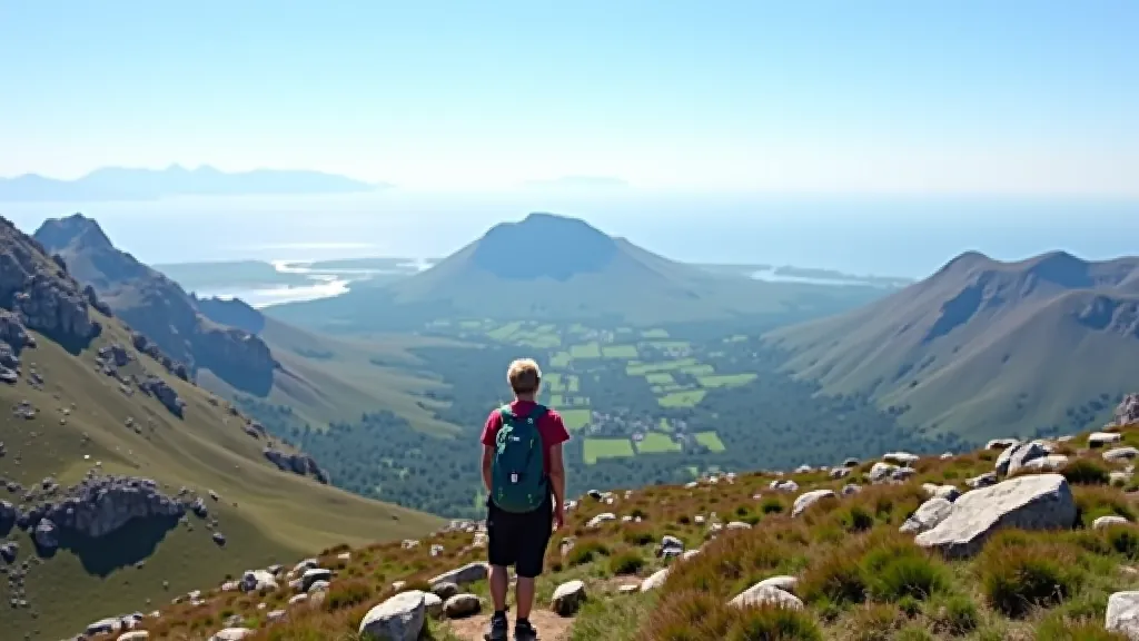 Breathtaking panoramic view from Diamond Hill summit showing Connemara valley, Twelve Bens mountains, and distant ocean on a clear day